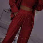 Paillettenblazer en wijde broek voor dames (3-delige set)