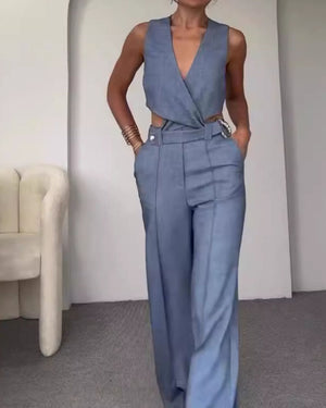 Olivia | Linnen Crop Top en Lange Broek
