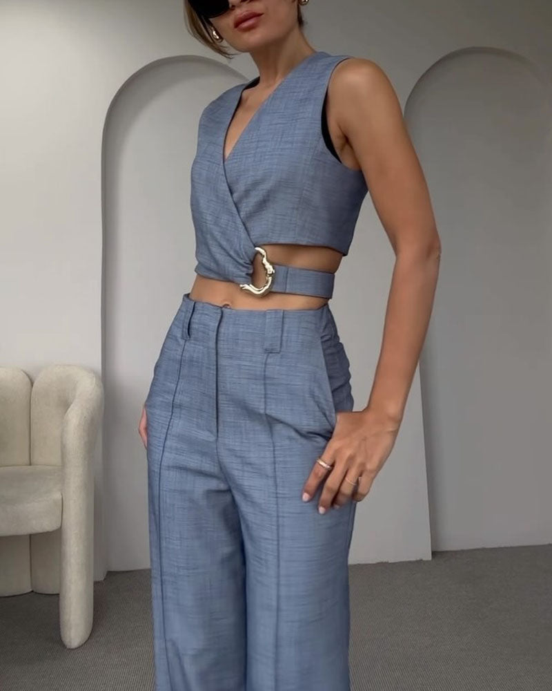 Olivia | Linnen Crop Top en Lange Broek