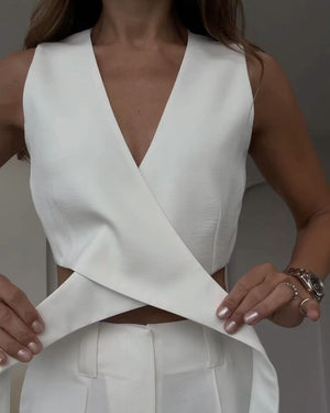 Olivia | Linnen Crop Top en Lange Broek
