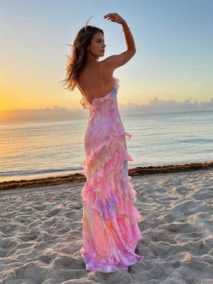 Fiorella – Floral Ruffle Backless Maxi Dress