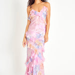 Fiorella – Floral Ruffle Backless Maxi Dress