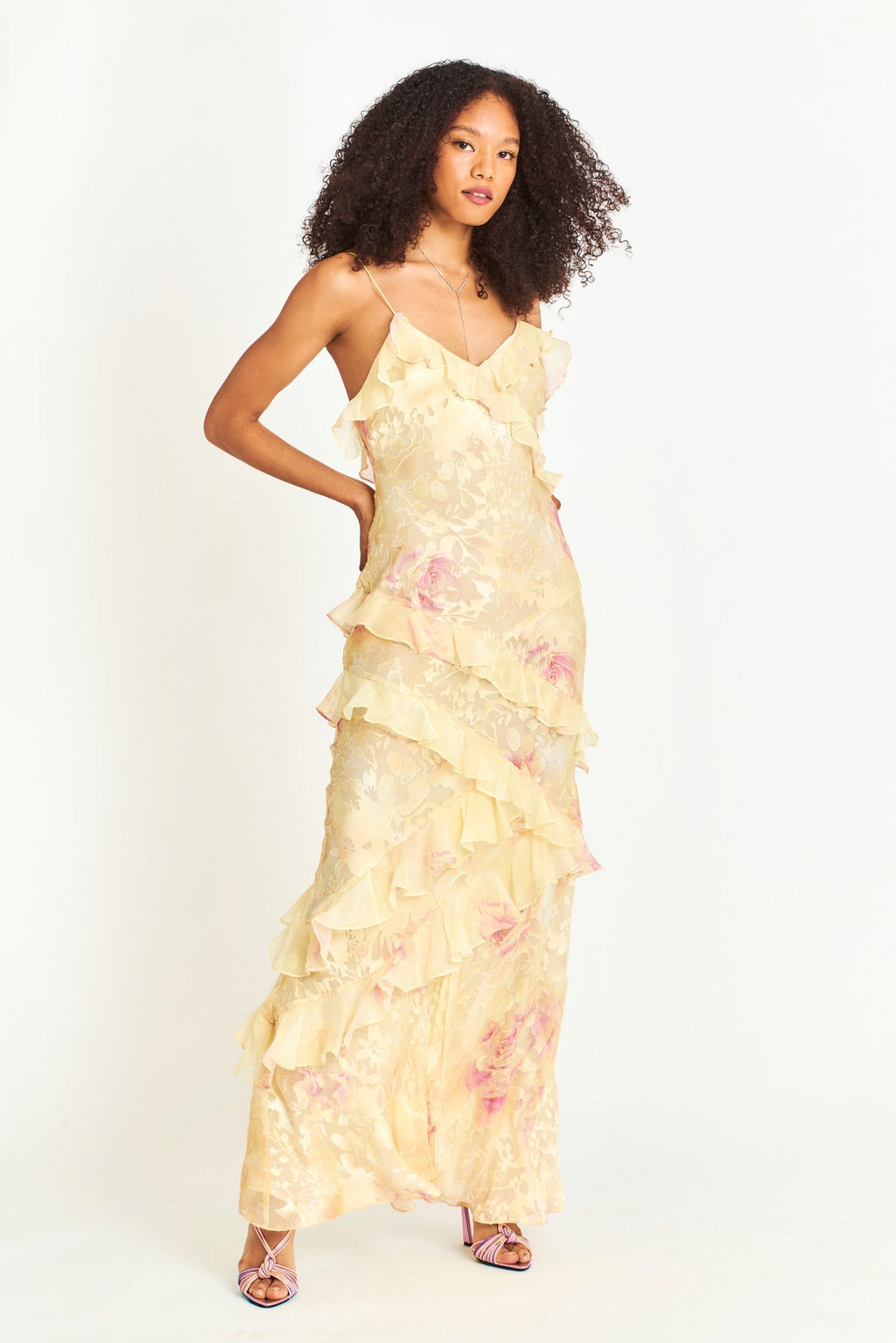 Fiorella – Floral Ruffle Backless Maxi Dress