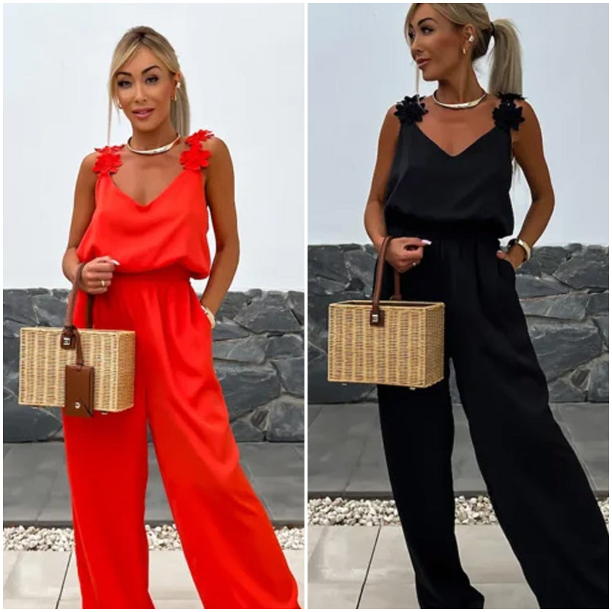 Dames Mouwloze Jumpsuit met Wijde Pijpen