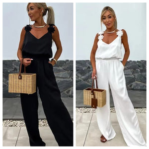 Dames Mouwloze Jumpsuit met Wijde Pijpen
