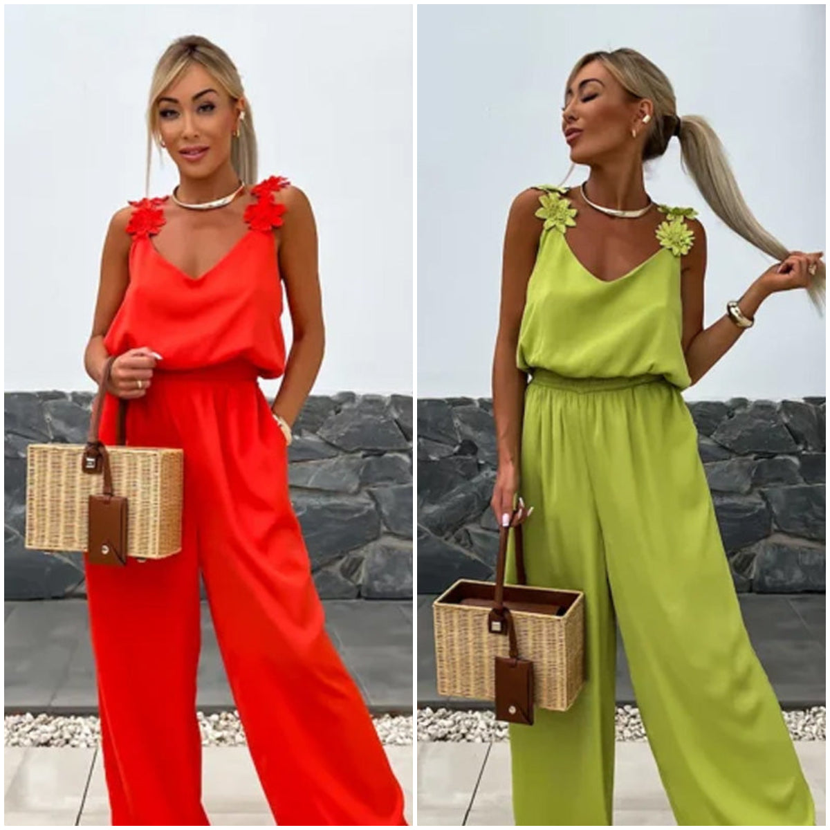 Dames Mouwloze Jumpsuit met Wijde Pijpen