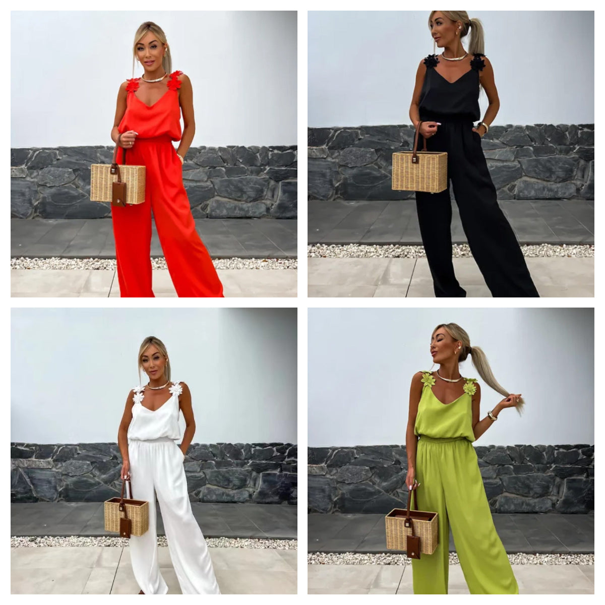 Dames Mouwloze Jumpsuit met Wijde Pijpen