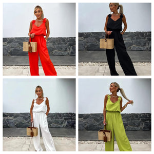 Dames Mouwloze Jumpsuit met Wijde Pijpen