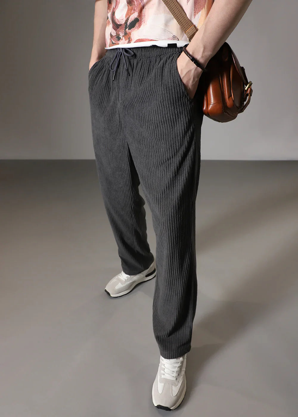 Geribde broek met rechte pijpen
