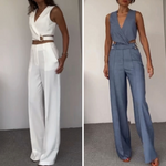 Olivia | Linnen Crop Top en Lange Broek