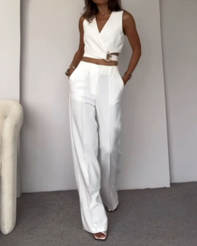Olivia | Linnen Crop Top en Lange Broek
