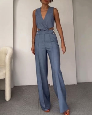 Olivia | Linnen Crop Top en Lange Broek