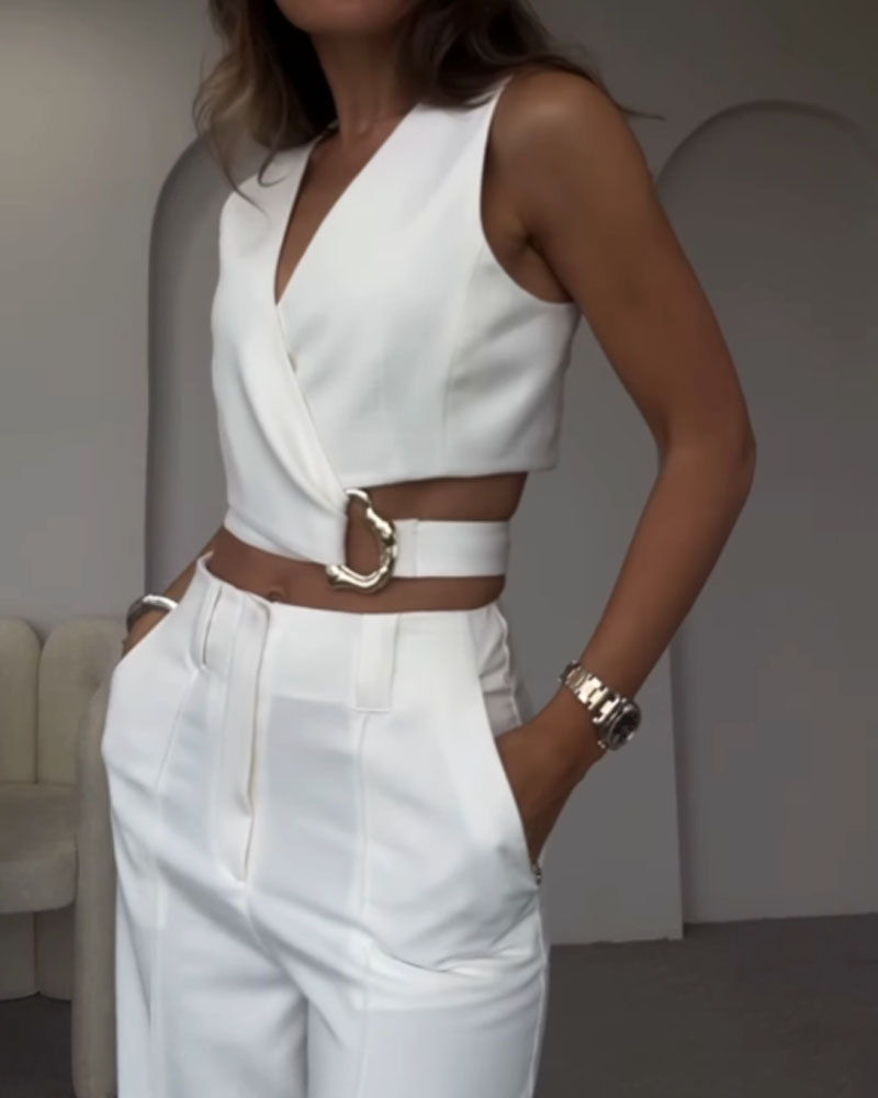 Olivia | Linnen Crop Top en Lange Broek