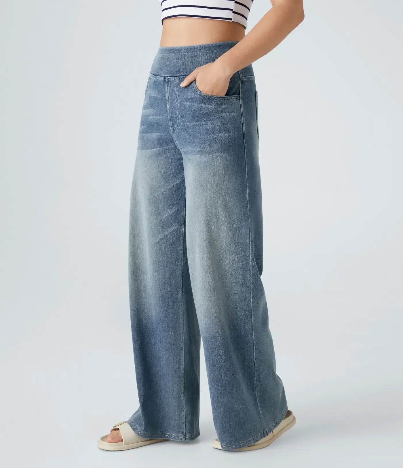 Elastische broek met hoge taille