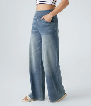 Elastische broek met hoge taille