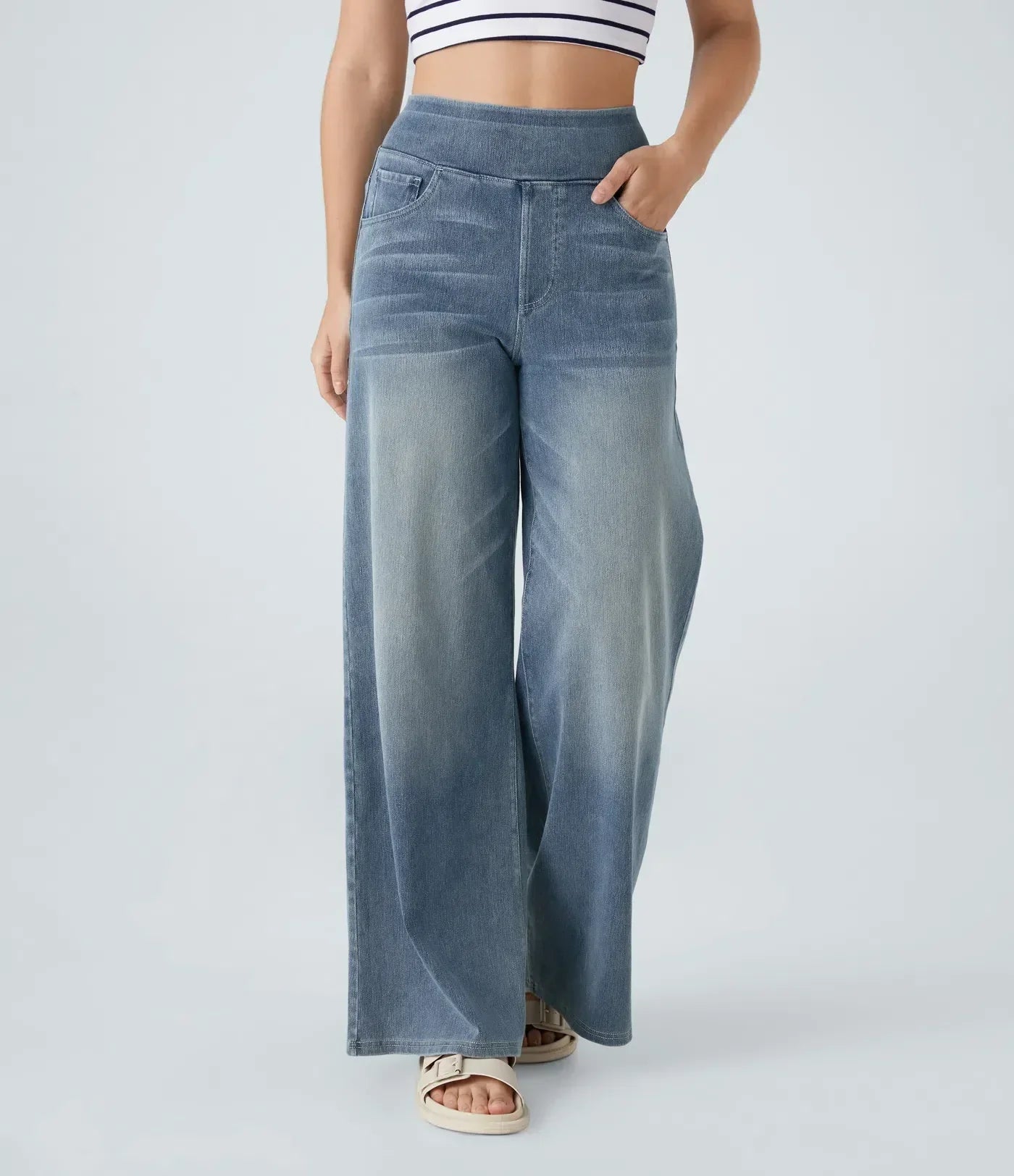 Elastische broek met hoge taille