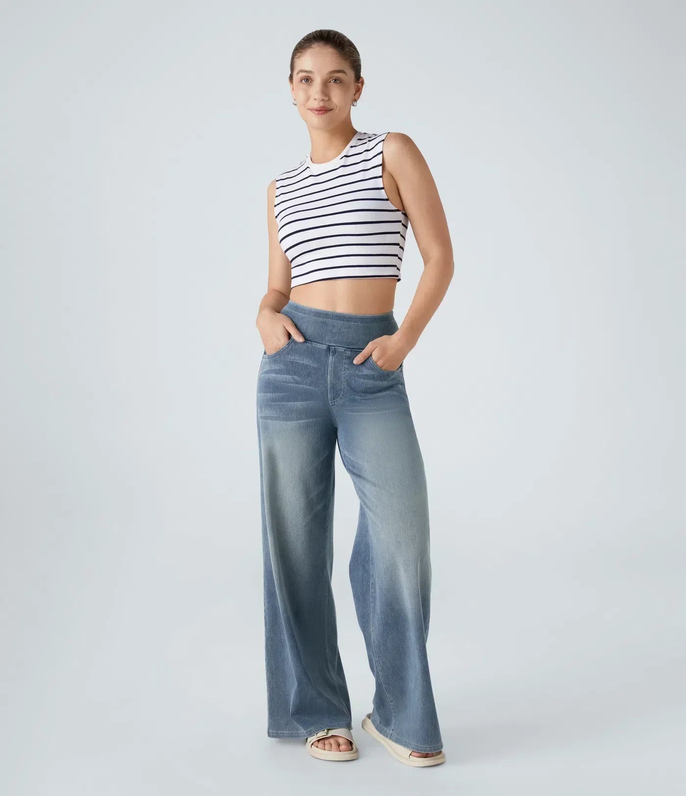 Elastische broek met hoge taille