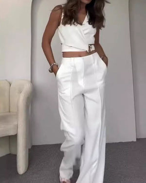 Olivia | Linnen Crop Top en Lange Broek