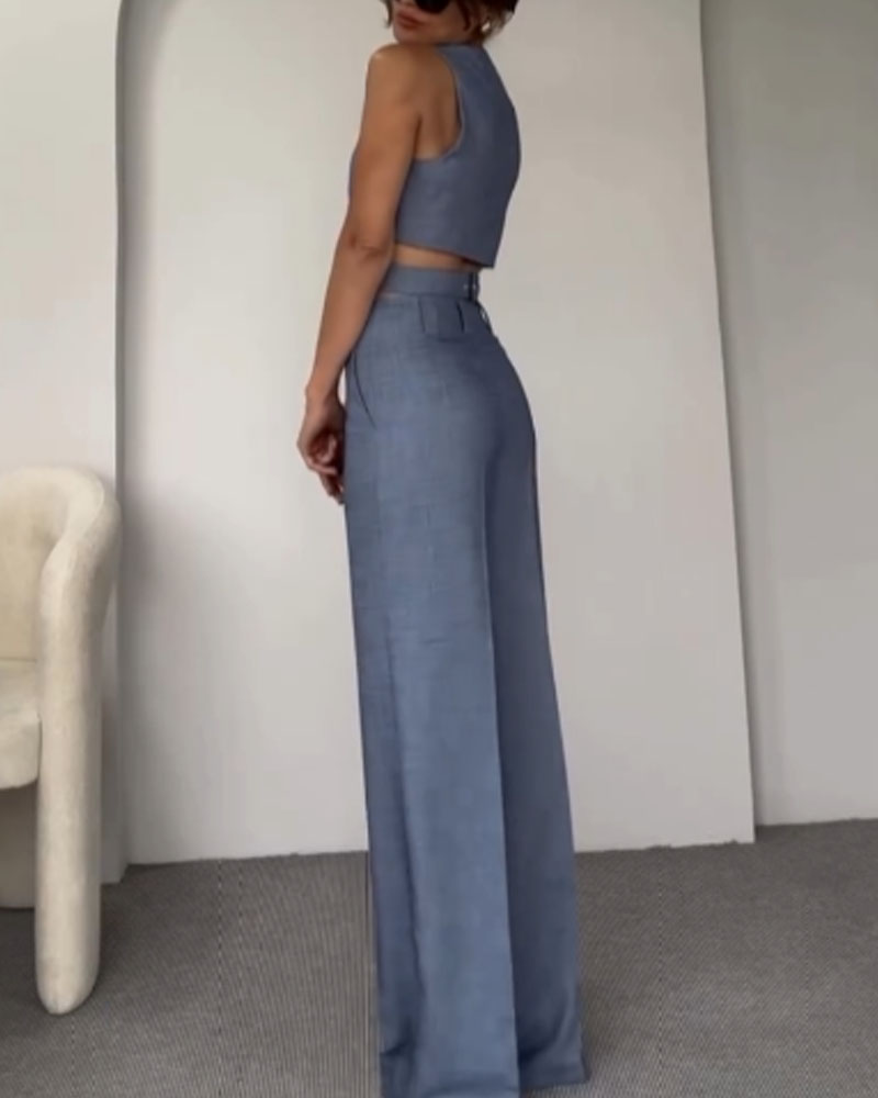 Olivia | Linnen Crop Top en Lange Broek