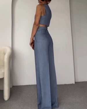 Olivia | Linnen Crop Top en Lange Broek