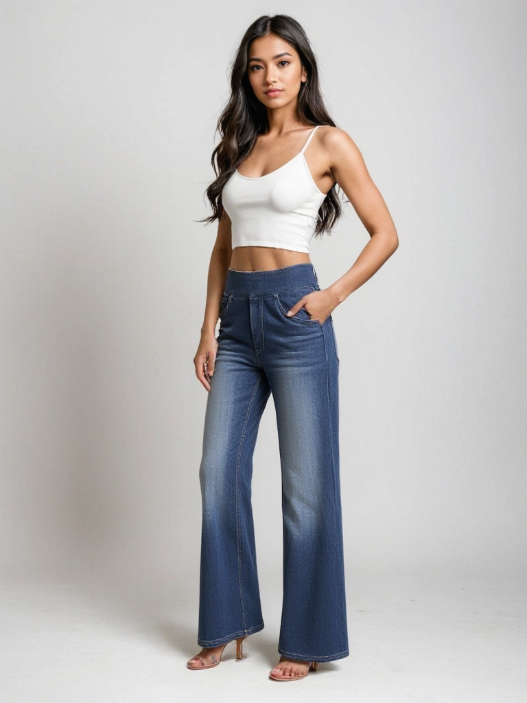 Elastische broek met hoge taille