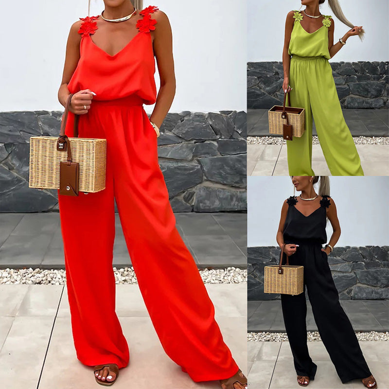 Dames Mouwloze Jumpsuit met Wijde Pijpen