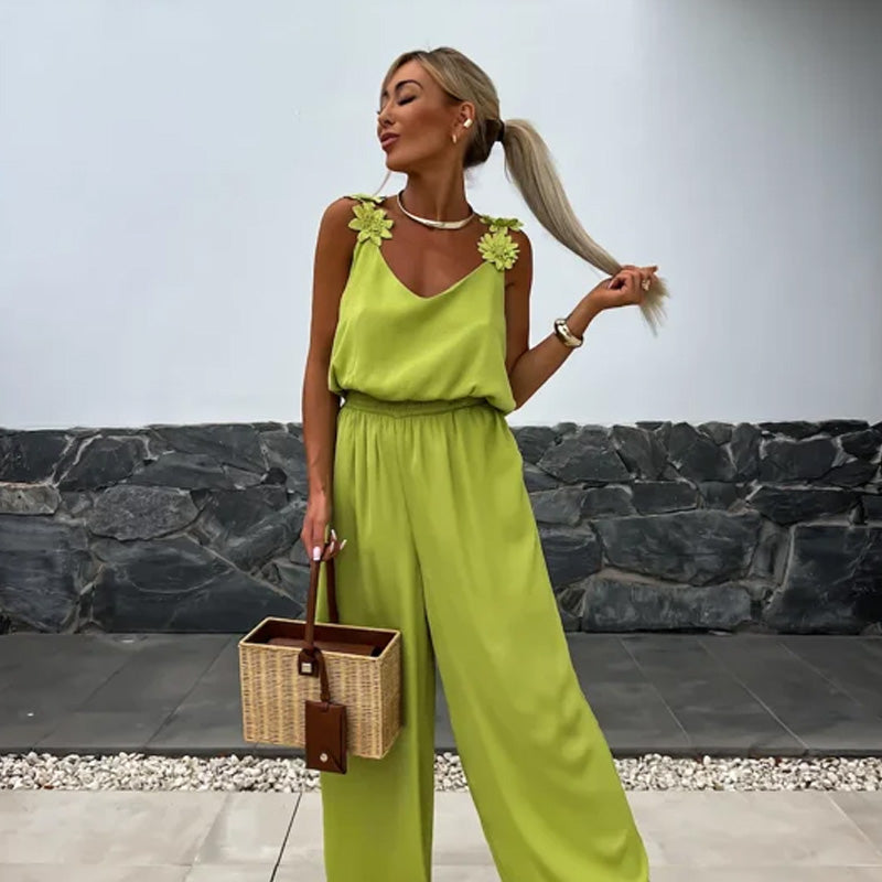 Dames Mouwloze Jumpsuit met Wijde Pijpen