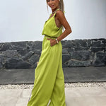 Dames Mouwloze Jumpsuit met Wijde Pijpen