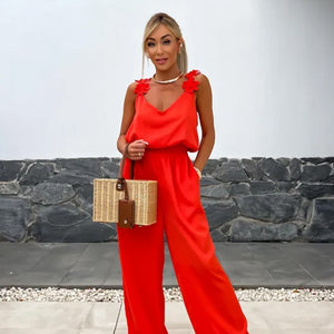 Dames Mouwloze Jumpsuit met Wijde Pijpen