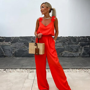 Dames Mouwloze Jumpsuit met Wijde Pijpen