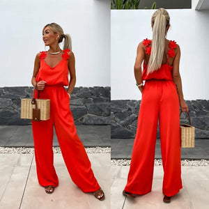 Dames Mouwloze Jumpsuit met Wijde Pijpen