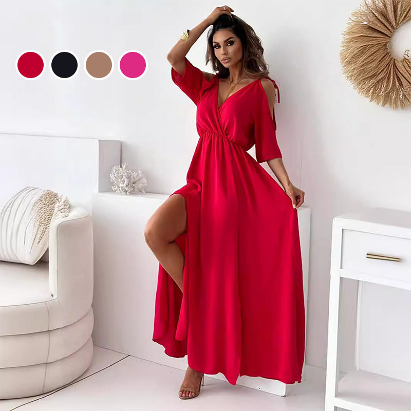 Elegante Sexy V Neck Side Slit Jurk