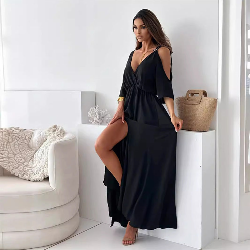Elegante Sexy V Neck Side Slit Jurk
