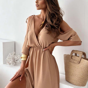 Elegante Sexy V Neck Side Slit Jurk