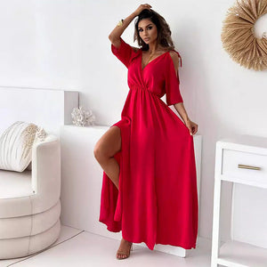 Elegante Sexy V Neck Side Slit Jurk