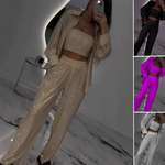 Paillettenblazer en wijde broek voor dames (3-delige set)