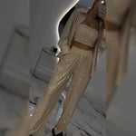 Paillettenblazer en wijde broek voor dames (3-delige set)