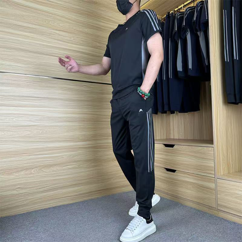 Casual sport voor heren korte mouw lange broek tweedelige set