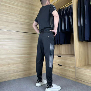 Casual sport voor heren korte mouw lange broek tweedelige set