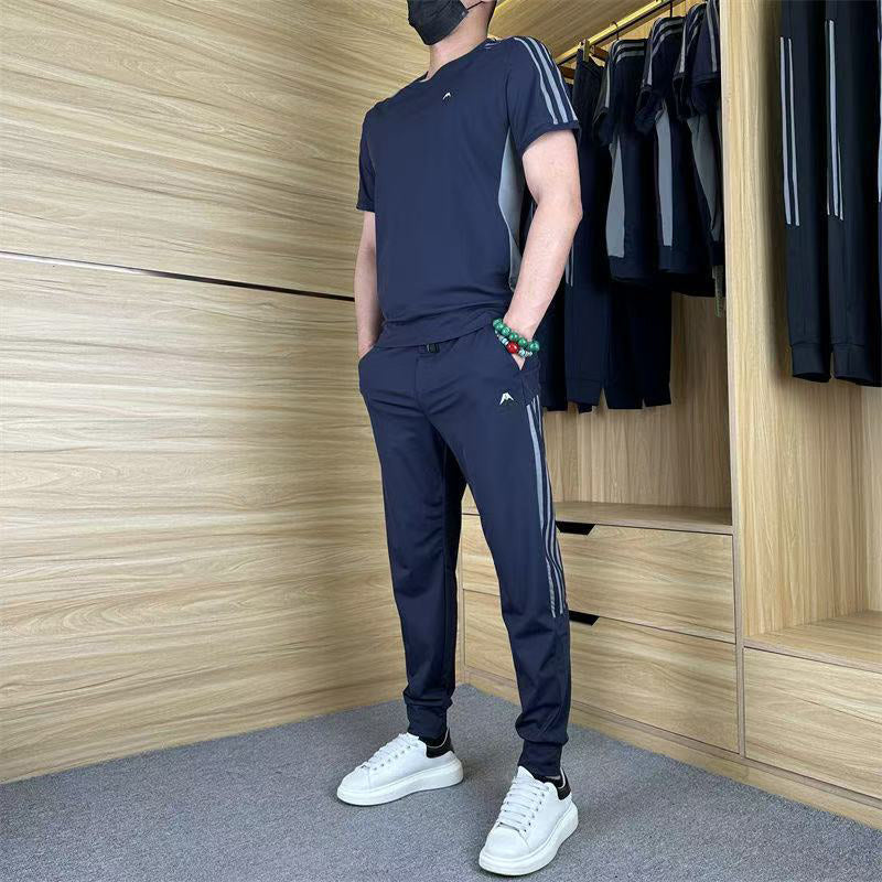 Casual sport voor heren korte mouw lange broek tweedelige set