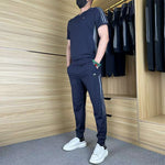 Casual sport voor heren korte mouw lange broek tweedelige set