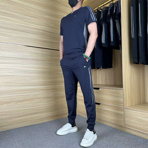 Casual sport voor heren korte mouw lange broek tweedelige set